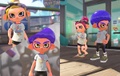 Octolings wearing the Missus Shrug Tee and the Mister Shrug Tee