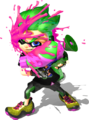 The main green male Inkling, being splatted with pink ink