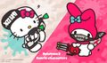 Hello Kitty vs My Melody, each with their weapon