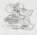 Early concept art of a female Inkling wearing the Urchins Cap, wielding a Rapid Blaster.