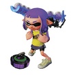 An Inkling girl with a Bomb Launcher.