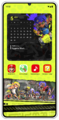 Promotional image of a phone home screen with the Splatoon calendar home screen widget alongside other Nintendo apps and the official Splatoon 3 wallpaper
