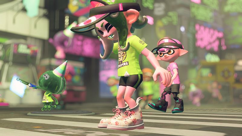 File:S2 SpringFest Inklings and a jellyfish in Inkopolis Square.jpg