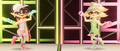 The Squid Sisters performing in their costumes
