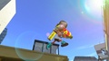 An Inkling Girl jumping into the air while holding a Splattershot.