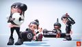 An Octoling boy (second right) with the Kensa Dynamo Roller