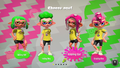 Octolings wearing the Fresh Octo Tee on the Player Settings screen.