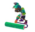 Official art of a male Inkling wearing the White Striped LS, wielding a Splat Roller.