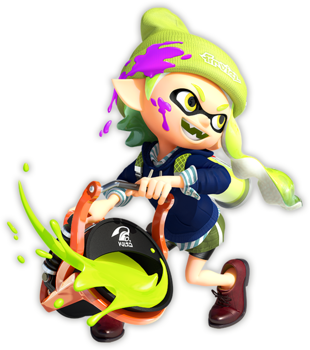 Files2 Yellow Green Inkling Girl Smiling While Swinging Slosherpng Inkipedia The Splatoon Wiki 5793