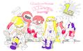 Art for Splatoon's first anniversary, with an Inkling (second from right) wearing the Squid Hairclip.