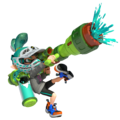 Official art of a male Inkling wearing the Paintball Mask, firing an Inkzooka.