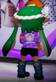 A female Inkling showing the back of the Purple Camo LS.