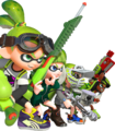 3D art of a team of Inklings. The third from the left is wearing the Orange Arrows.