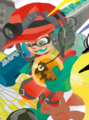 Inkling Agent 3 in a slopsuit, in art created for the cover of The Art of Splatoon 3