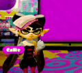 Callie in the signature pose for the Squid Sisters.