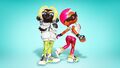 The Octoling on the left is wearing the Airflow & Hustle Jacket.