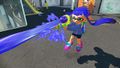 Another female Inkling wearing the Pink Trainers, firing a Splattershot.