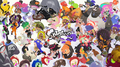 Artwork for the tenth anniversary of Splatoon, featuring all three games' major characters