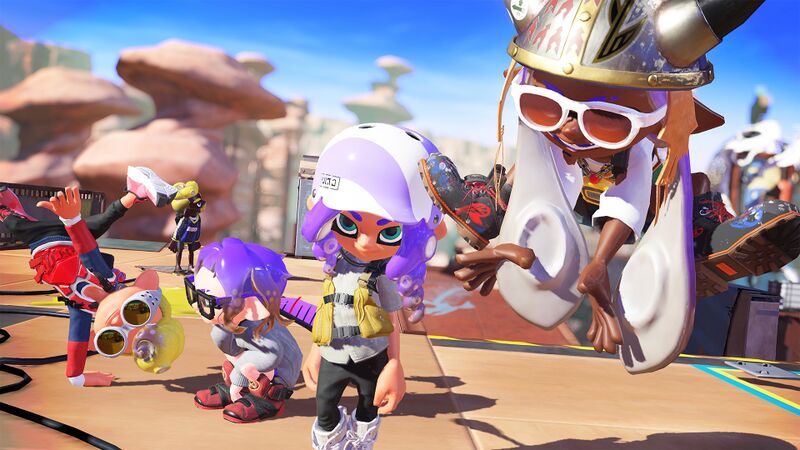 File:S3 first twitter preview - posing Inklings and Octolings.jpg