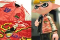 Real life Deep-Octo Satin Jacket by KOG, as well as an Inkling wearing the in game jacket.