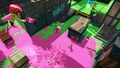 An Inkling coming out of super jump at the head of the battle field.