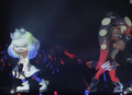 Pearl and Marina during Nasty Majesty, with blue and red hair