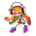Art of a female Inkling wearing the Pink Trainers, also with a Splattershot.