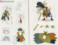 Concept art of Cap'n Cuttlefish, showing different ideas for his manhole in Inkopolis at the lower left