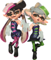 Transparent version of the previous render listed in the gallery, which depicts 3D art of the Squid Sisters in Splatoon 3: Expansion Pass