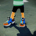 Animated GIF of a male Inkling wearing the FishFry Visor.