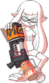 Official art of an Inkling wearing the Layered Vector LS, holding a Custom Range Blaster