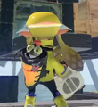 A image of Agent 3 wielding a Sloshing Machine, with Smallfry in the back.