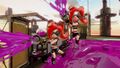 Two Octolings firing their Octo Shots together