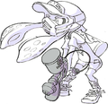 Official art of an Inkling wearing the Paintball Mask, holding an Aerospray MG.