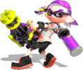 Render of an Inkling wearing the Hula Punk Shirt, holding a Heavy Splatling.