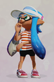 A female Inkling wearing the Red 3-Straps.