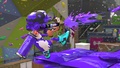 An Inkling girl firing the Neo Splash-o-matic while jumping in Musselforge Fitness