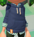 Closeup of a female Inkling wearing the Shirt with Blue Hoodie.