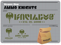 The logos and a shopping bag for Ammo Knights, from The Art of Splatoon