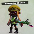 A female Inkling wearing just the Hero Jacket Replica, holding a Bamboozler 14 Mk II.