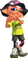 An Inkling boy making a Rank X pose with his fingers