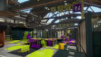 Splatoon pre-release - Walleye Warehouse green and purple ink.jpg