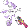 Official art of an Inkling holding the Rapid Blaster Pro Deco.