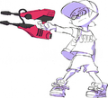 Official art of an Inkling holding the Dual Squelcher.