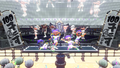 Players aboard the Giant Clam Stage after winning a 100× Battle during the second half of Past vs. Present vs. Future, as the Now or Never Seven perform