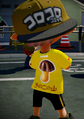 An Inkling boy wearing the CoroCoro Cap, from the back.