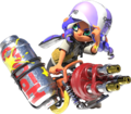 3D art of an Octoling wielding the Hydra Splatling with transparent background