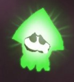 A green Inkling's ghost after being splatted