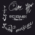 The Squid Sisters' and Deep Cut's signatures as they appear on the album art for Calamari Inkantation 3MIX in Splatoon 3