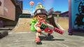 An Inkling Girl running with the Rapid Blaster Pro.
